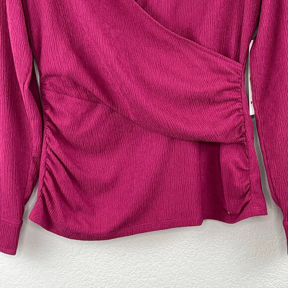 Calvin Klein Mulberry Pink Long Sleeve Surplus V-Neck Ruched Blouse Small NWT - Picture 7 of 14